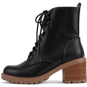 Soda “VELOUR" ~ Women Round Toe Lace-Up Lug Sole Medium Stack Heel Mid Shaft Combat Boot with Side Zipper