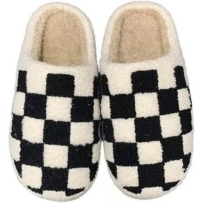 Women's Men's Fuzzy Checkered Slippers Memory Foam Fluffy Couple Slippers Cozy House Slippers Indoor Outdoor Shoes
