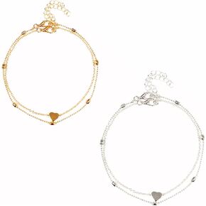 4Pcs Beach Ankle Bracelets Vintage Anklets Silver Layered Ankle Chain Foot Jewelry for Women and Girls (Gold+Silver)