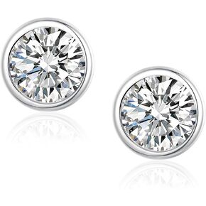 Moissanite Earrings for Women - 0.3/0.5/1ct Bezel Diamond Earrings,Silver Bezel Set Round Stud Earrings