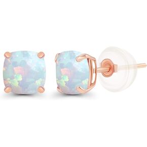 Solid 925 Sterling Silver Gold Plated 5mm Cushion Cut Genuine Birthstone Stud Earrings For Women | Natural or Created Hypoallergenic Gemstone Stud Earrings