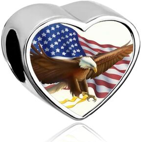 CharmSStory USA Flag Design Eagle Post Heart Photo Charm Independence Day Beads for Bracelets