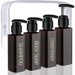 زجاجات السفر من Hethyo لمستحضرات التجميل المعتمدة من إدارة أمن المواصلات الأمريكية، 3.4 أونصة/100 مل، 4 عبوات بحجم مناسب للسفر، زجاجات الشامبو والبلسم، موزع زجاجات مضخة فارغة، حاويات مستحضرات تجميل قابلة لإعادة الملء ومضادة للتسرب in Kuwait