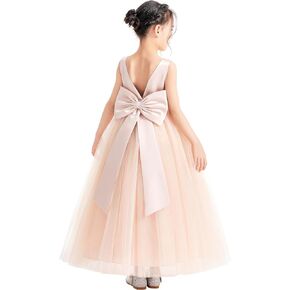 ekidsbridal V-Neck Satin Flower Girl Dress for Special Occasions Pretty Princess Gown 522