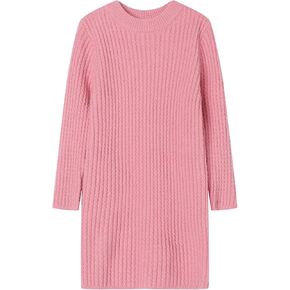 فستان سترة محبوك للفتيات من LittleSpring بأكمام طويلة ورقبة مستديرة بلون موحد in Kuwait