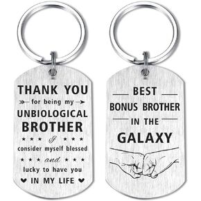 Resdink Bonus Brother Gifts, Step Brother Stepbrother Birthday Keychain, Thank You for Being My Unbiological brother, Brother-in-law Wedding Gift from Sister