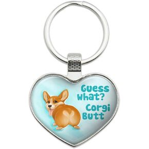 GRAPHICS & MORE Guess What Corgi Butt Funny Joke Keychain Heart Love Metal Key Chain Ring