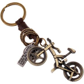 Funny live Alloy Bicycle Keychain Leather Key chain Bronze Key Ring Creative Gift
