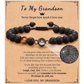 FUTIMELY I Love You 100 Languages Bracelets Adjustable To My Son/To My Grandson Bead Bracelet for Him Anniversary Birthday Father's Day Christmas Gifts for Dad Son