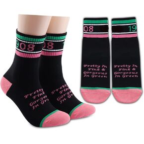 LEVLO Sorority Socks Pretty In Pink and Gorgeous In Green Cotton Socks Gift for Women Girl