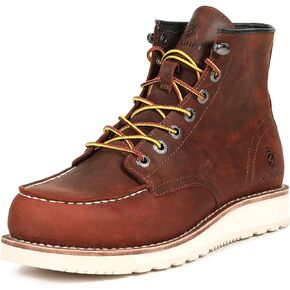 SL-Saint Men’s Work Boots Soft Moc Toe Handmade Classic Ankle Fashion Casual 6 Inch Wedge Sole Industrial Construction Shoes Brown/Black