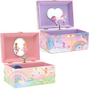 صندوق تخزين المجوهرات الموسيقية للفتيات من Jewelkeeper مع راقصة الباليه الدوارة وقوس قزح ورقائق ذهبية مع صندوق تخزين المجوهرات الموسيقية للفتيات مع تصميم وحيد القرن الدوار، تصميم يونيكورن حلوى القطن in Kuwait