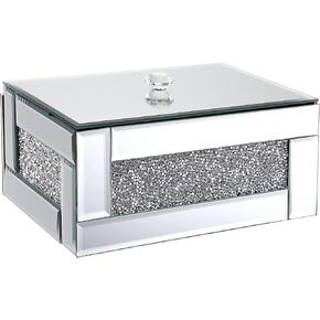 Hipiwe Glass Mirrored Jewelry Box with Crushed Diamond Decor, Trinket Organizer Box Luxury Rings Earrings Necklace Storage Keepsake Box Treasure Chest Case, Silver Large Size