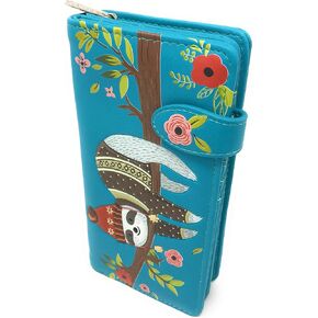 Shag Wear Chillin Sloth Large Animal Wallet for Women and Teen Girls Vegan Faux Leather Teal 7"