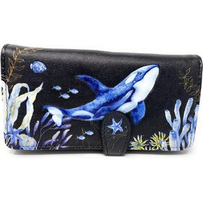 Shag Wear Black Orca and Friends Ocean Women's Billfold Wallet Vegan Faux Leather Black