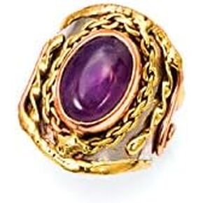 Janya Collection Mixed Metal Cuff Ring with Amethyst Stone