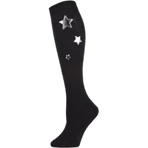 MeMoi Women's Silver Star Metallic Knee High Socks