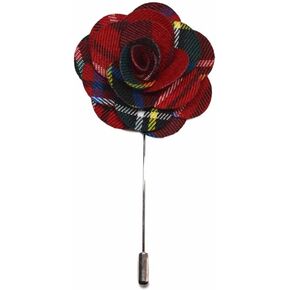 Red Tartan Flower Lapel Pin