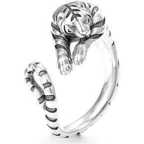 Gothic Tiger Ring for Men Open Adjustable Rings for Women Men Party Birthday Christmas Gift Silver Thumb Finger Knuckle Rings Tiger Animal Ring