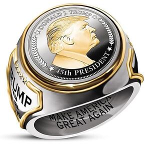 Personalized Trump Ring Bicolor Hip-hop Trump Jewelry for Men Electroplated Metal Sizes 6-12