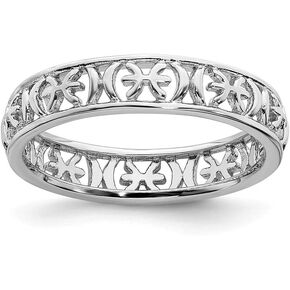 Solid 925 Sterling Silver Stackable Pisces Zodiac Ring Eternity Band