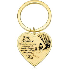 Ralukiia To My Nephew Necklace Keychain from Aunt Uncle, Pooh Bear Piglet Jewelry Gifts for Nephew, Inspirational Heart Pendant Gift for Boys from Uncle Aunt