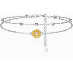 LWXIE Diamond Sunflower Bracelet 925 Sterling Silver Sunflower Bracelet Gift for Women Mom Wife Girlfriend Daughter,7"+2"
