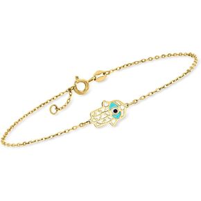 RS Pure by Ross-Simons Italian Multicolored Enamel Hamsa Bracelet in 14kt Yellow Gold. 6.5 inches