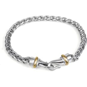 Myshiwu Designer Bracelet Vintage Two-tone Stainless Steel Wheat Chain Bracelet with Lobster Clasp for Women Gift