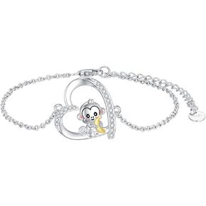 LONAGO Animal Bracelet for Women 925 Sterling Silver Lion Monkey Bracelet Jewelry