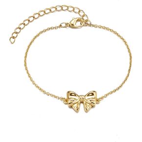 Ascona Gold/Silver Bow Bracelet for Women Girls, Adjustable Dainty Ribbon Bow Bracelet Jewelry