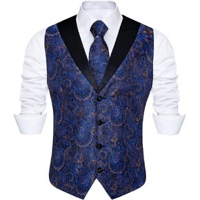 DiBanGu Paisley Suit Vest for Men Formal Vest and Tie Set with Pocket Square Cufflinks Wedding