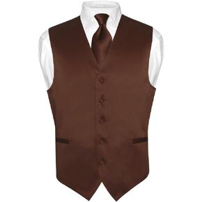 Men's Dress Vest & NeckTie Solid CHOCOLATE BROWN Color Neck Tie Set for Suit Tux
