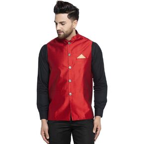 Maple Clothing Woven Design Men's Nehru Jacket Traditional India Waistcoat Vests