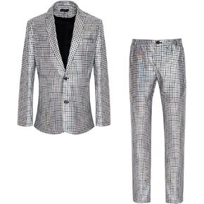 Lars Amadeus Metallic Blazer and Pants for Men's Sequins Prom Party Two Pieces Suit Set