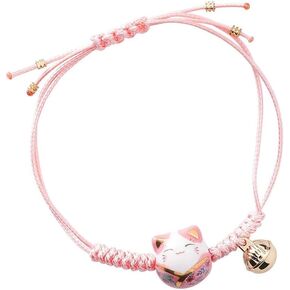 Feng Shui Lucky Ceramics Cat Maneki Neko Fortune Good Luck Wealth Bracelet Beads Bracelets Adjustable Wealth Health Fortune Rich Money Symbol for Purse Bag Bracelet Key Chain Cellphone