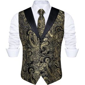 DiBanGu Paisley Suit Vest للرجال مجموعة رسمية من السترة وربطة العنق مع أزرار أكمام مربعة للجيب لحفلات الزفاف