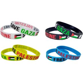 xuzhiyuan 8 Pieces Free Palestine Save Gaza Flag Silicone Rubber Wristband Bracelet I Stand with Palestine Flag Silicone Water-proof Sports Rubber Wristbands Support Palestine Bracelets
