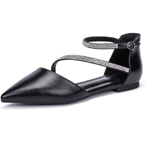 أحذية Frank Mully Flapointed النسائية المسطحة D'Orsay أحذية بمقدمة مدببة مع أشرطة للكاحل أحذية كاجوال أنيقة للنساء لحفلات الزفاف مع حجر الراين in Kuwait