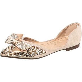Women's Glitter Rhinestone Wedding Flats Winter Fur Dress Shoes Pointed Toe Ballet Flats