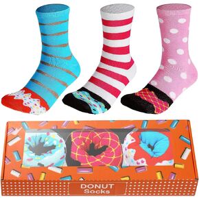 Kigeli 3 Pairs Funny Donut Socks Donut Macaron Socks Novelty Doughnut Socks for Women Cute Donut Christmas Gifts for Women Girls