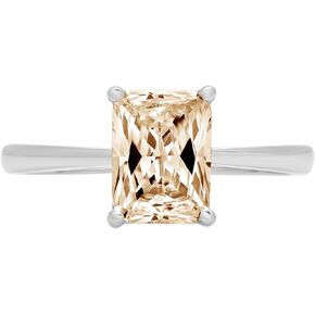Clara Pucci 2.0 ct Emerald Cut Solitaire Genuine Natural Morganite Engagement Wedding Bridal Promise Anniversary Ring 14k White Gold