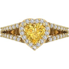 Clara Pucci 1.69ct Heart Cut Solitaire Halo Canary Yellow Simulated Diamond Engagement Promise Anniversary Bridal Ring 14k Yellow Gold