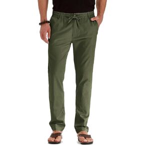 Men's Drawstring Linen Pants Casual Summer Beach Loose Trousers