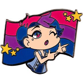 Bisexual Pride Flag Finger Guns Bi Kawaii Chibi Style Enamel Pin