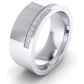 THELANDA 8mm Super Heavy Sterling Silver Simulated Diamond Flat Court Shape Wedding Band