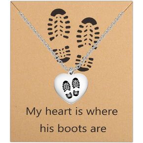 Military Gift My Heart Is Where His Boots Are Necklace Deployment Jewelry Gift For Soldier Military Wife/Mom