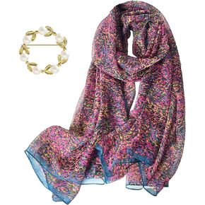 amokk Large Floral Wraps and Shawls with Round Scarf Ring Chiffon Scarfs for Women Lightweight Summer Dressy Neck Scarf