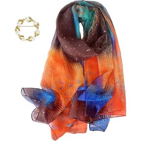 amokk Large Floral Wraps and Shawls with Round Scarf Ring Chiffon Scarfs for Women Lightweight Summer Dressy Neck Scarf in Kuwait