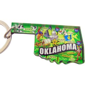 State of Oklahoma Key Chain Acrylic Souvenir Keychain Retro Style Map Gift 2 Inch